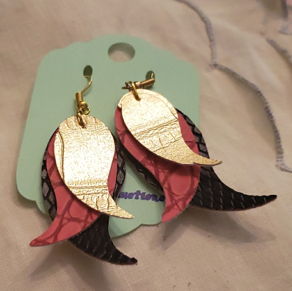 Faux Leather Tri stacked and Colored Earrings